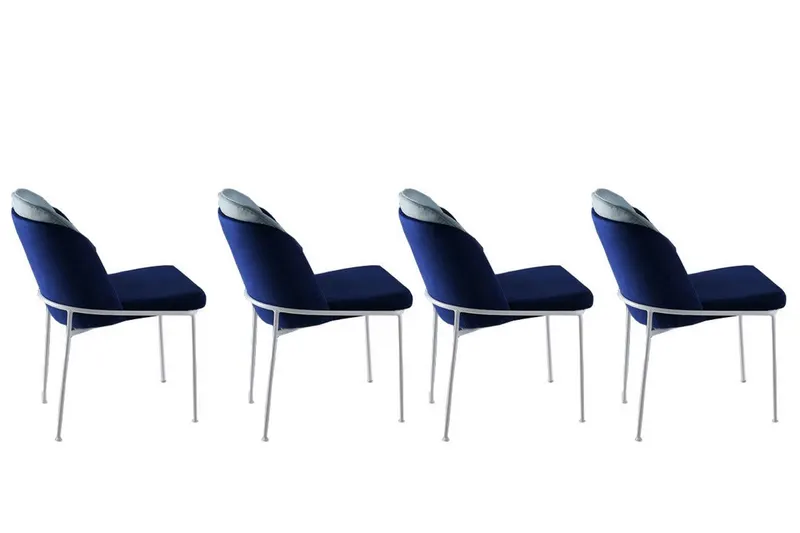 Set 4 scaune Dore 182 V4, Albastru închis - Alb, 54x55x86 cm - Auriu - Albastru - Alb