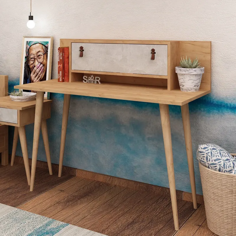 Birou Soojin, Stejar - Alb, 120x60x107 cm - Stejar - Alb