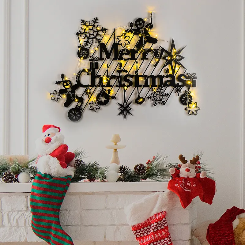Decorațiune de perete din metal XMASBLACK - 023, Negru, 95x69x0 cm - Negru