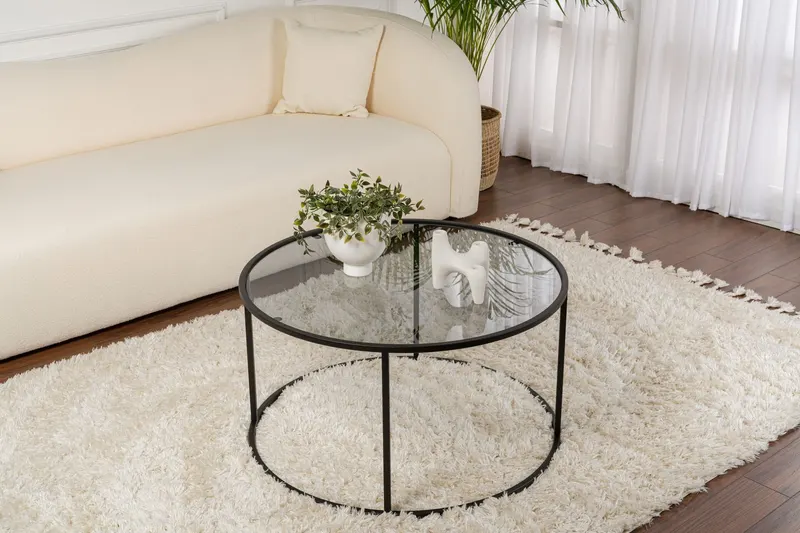 Măsuță de cafea Black-Grey-80, Negru, 80x80x43 cm - Negru - Gri