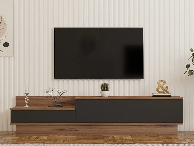 Comodă TV Asır, Pin atlantic - Antracit, 160x35x35 cm - Natural - Antracit