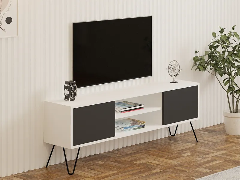 Comodă TV Hare, Alb - Antracit, 140x30x50 cm - Alb - Antracit