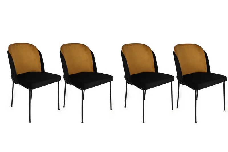 Set 4 scaune Dore-142 V4, Muștar - Negru, 54x55x86 cm - Auriu - Galben - Negru