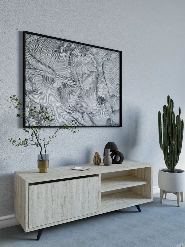 Comodă TV Maku, Travertin, 120x35x47 cm - Bej