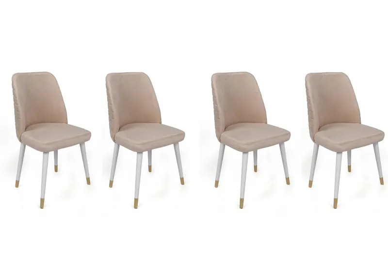 Set 4 scaune Hugo-407 V4, Crem - Alb - Auriu, 50x49x90 cm - Crem - Alb - Auriu