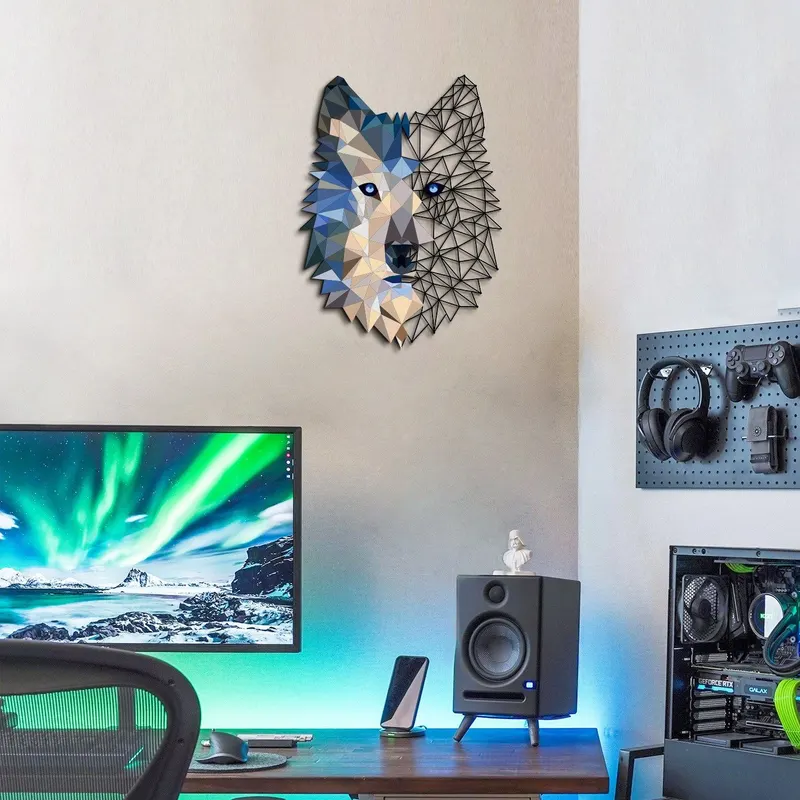 Decorațiune de perete din metal Metal Wolf Wall Art - APT721, Multicolor, 35x48x0 cm - Multicolor