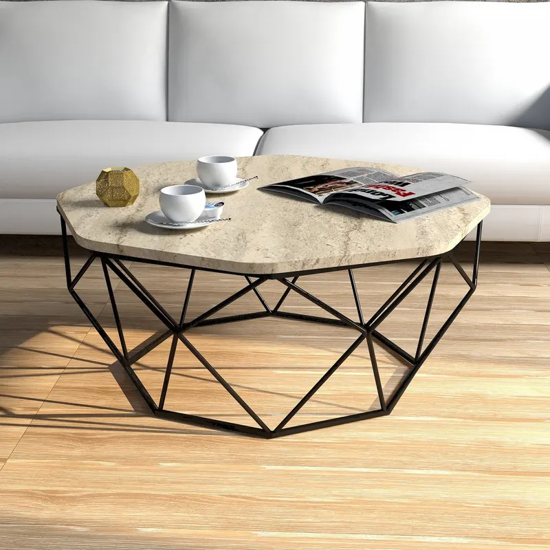 Măsuță de cafea Diamond, Travertin, 90x90x38 cm - Bej