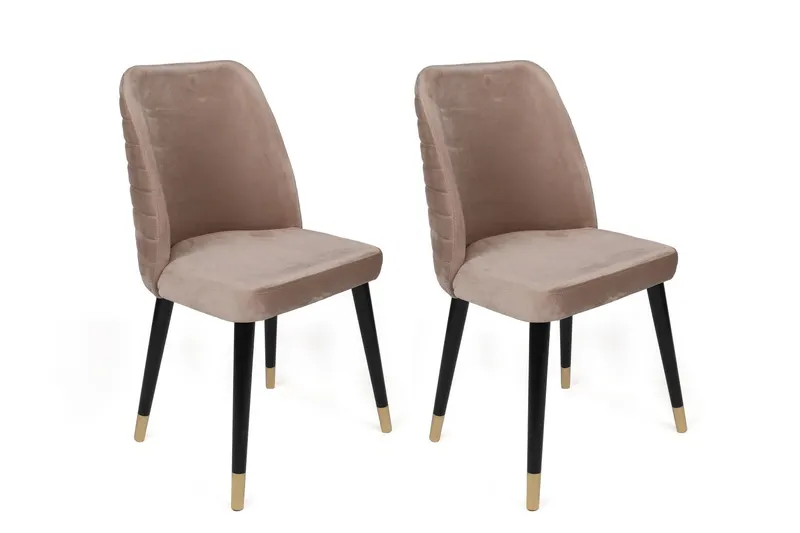 Set 2 scaune Hugo-364 V2, Bej - Negru - Auriu, 50x49x90 cm - Bej - Negru - Auriu