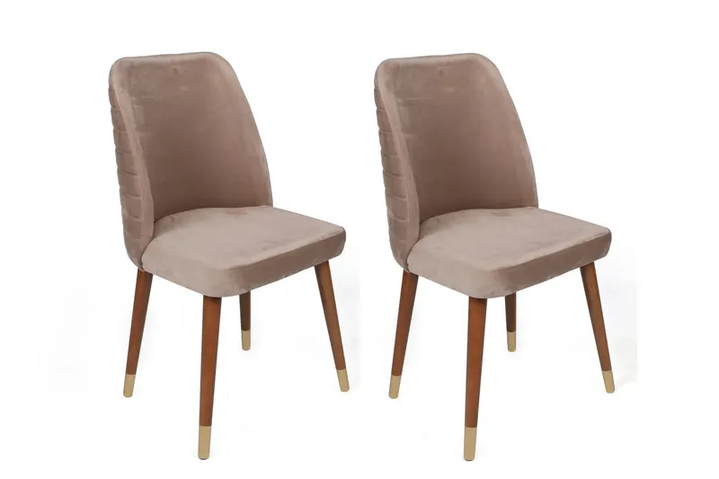 Set 2 scaune Hugo-384 V2, Bej - Nuc - Auriu, 50x49x90 cm - Bej - Nuc - Auriu