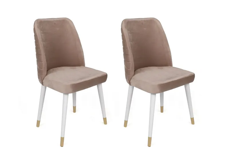 Set 2 scaune Hugo-404 V2, Bej - Alb - Auriu, 50x49x90 cm - Bej - Alb - Auriu
