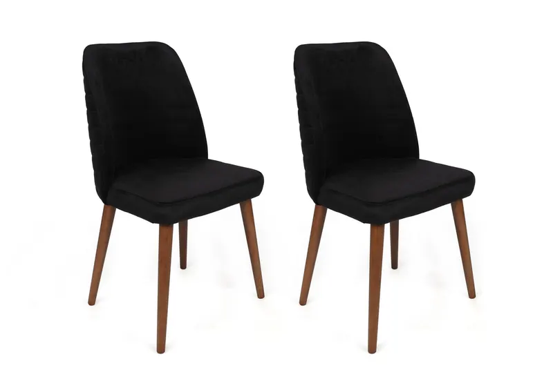 Set 2 scaune Tutku-351 V2, Negru - Nuc, 50x49x90 cm - Negru - Nuc