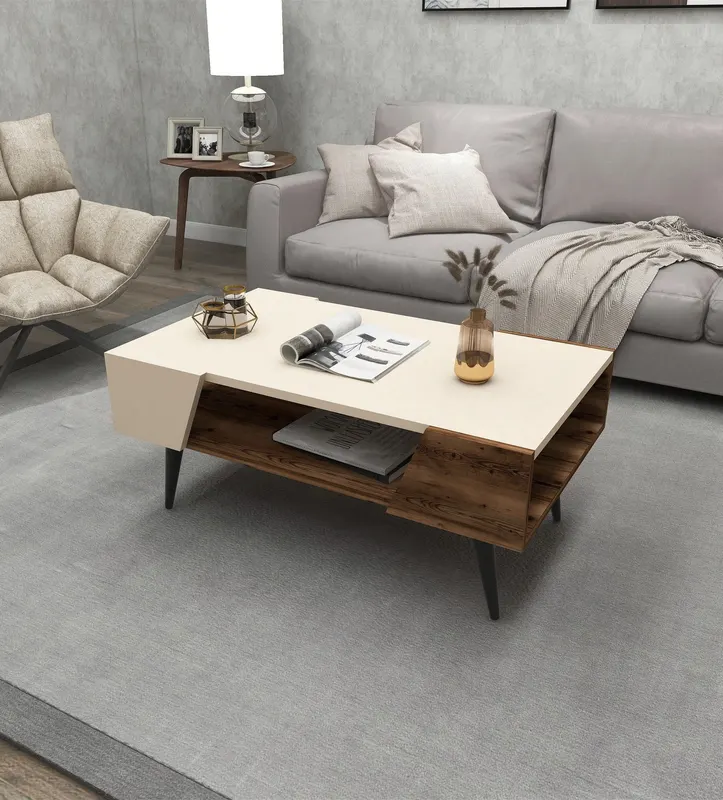 Măsuță de cafea Aren, Bej - Light walnut, 90x54x38 cm - Bej - Nuc