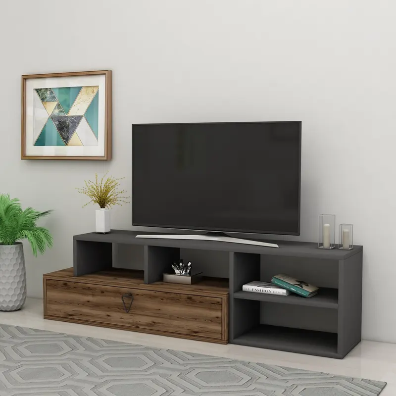 Comodă TV Duru, Light walnut - Antracit, 120x28x38 cm - Nuc - Antracit