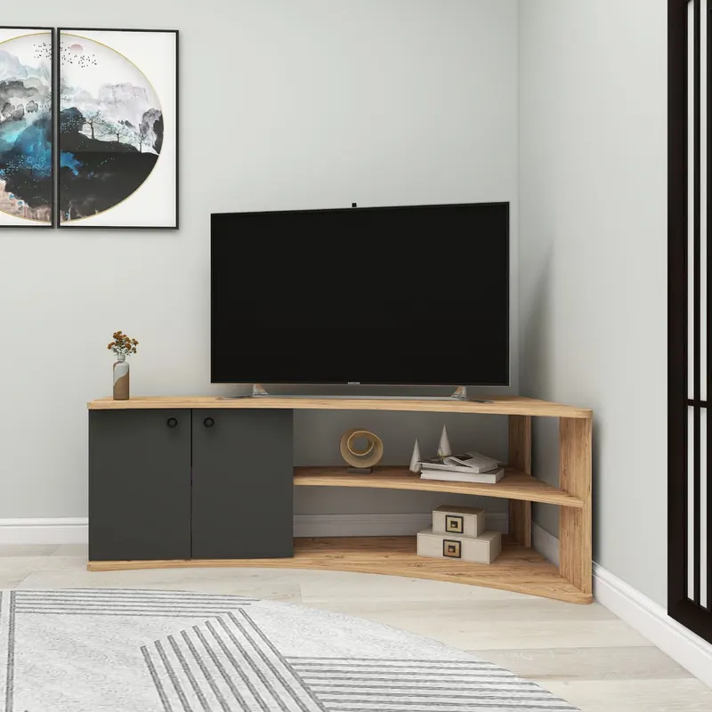 Comodă TV Termera, Pin atlantic - Antracit, 135x68x49 cm - Natural - Antracit