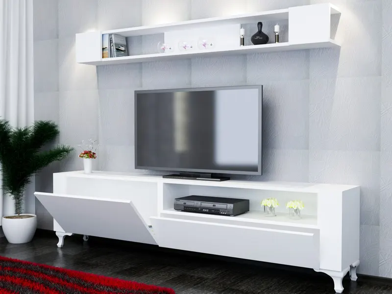 Comodă TV Kar, Alb, 180x30x50 cm - Alb