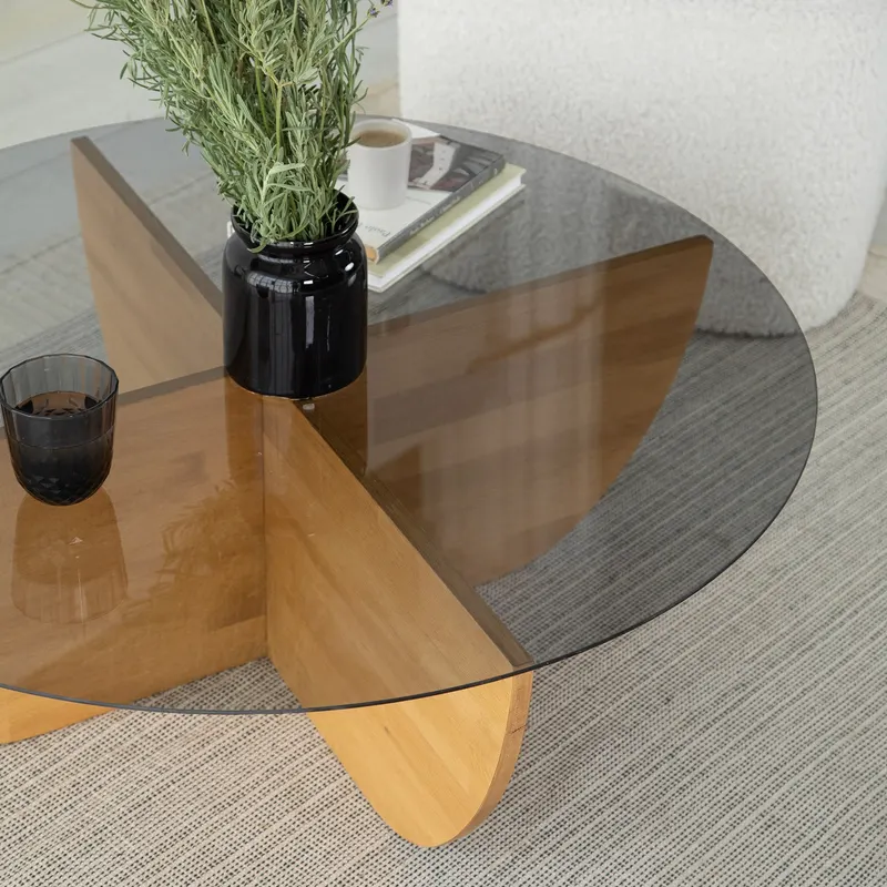 Măsuță de cafea Lily Wood - Fume, Oak, Stejar, 90x90x30 cm - Stejar