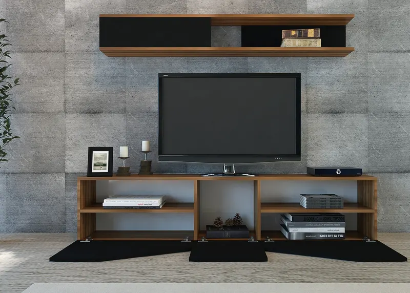 Comodă TV Taç, Nuc - Negru, 180x31x40 cm - Nuc - Negru