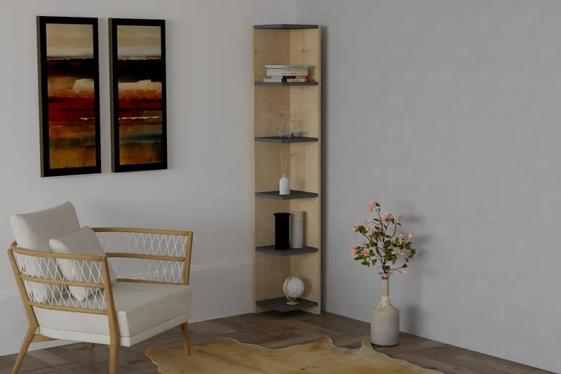 Bibliotecă Porto, Sapphire - Antracit, 25x25x160 cm - Albastru - Antracit
