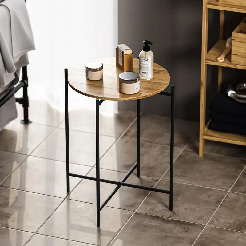 Măsuță de cafea Shb-004, Negru - Natur, 46x46x56 cm - Negru - Natural