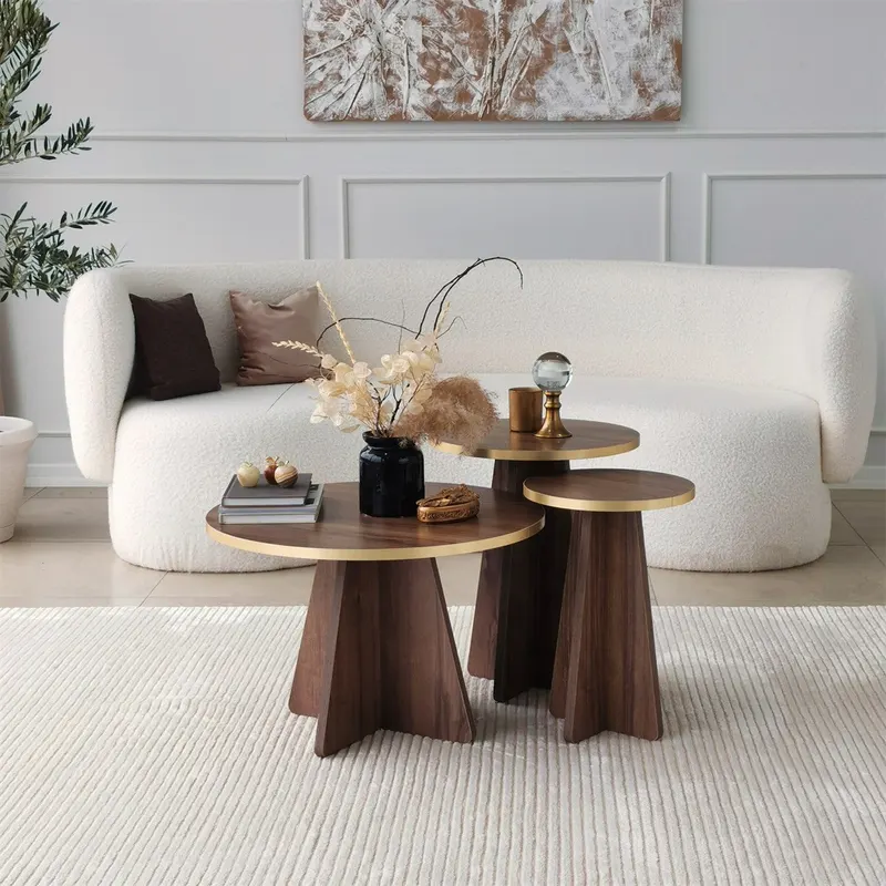 Măsuță de cafea Mushroom - Gold, Walnut v2, Auriu - Nuc, 60x60x40 cm - Auriu - Nuc