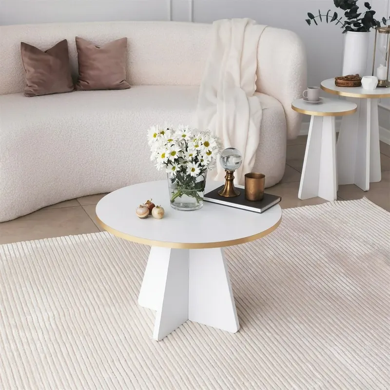 Măsuță de cafea Mushroom - Gold, White v2, Auriu - Alb, 60x60x40 cm - Auriu - Alb