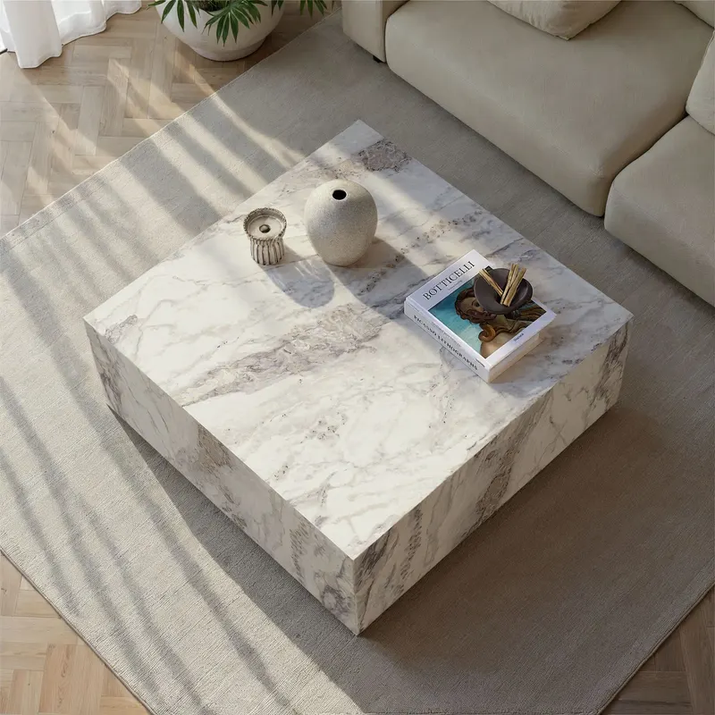 Măsuță de cafea Prizma, Freesia marble, 90x90x35 cm - Gri
