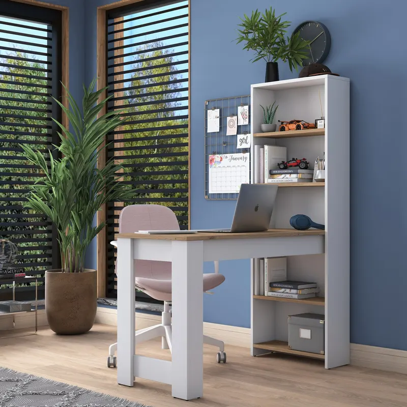 Birou HA106 - 2493, Alb - Nuc, 120x54x154 cm - Alb - Nuc