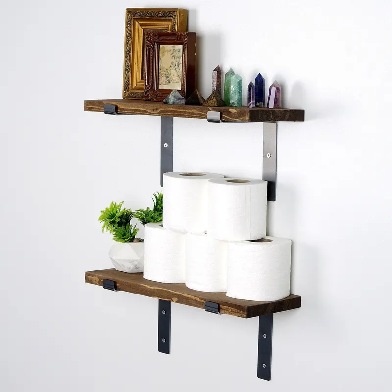Raft de perete Lam005, Negru - Nuc, 40x14x16 cm - Negru - Nuc