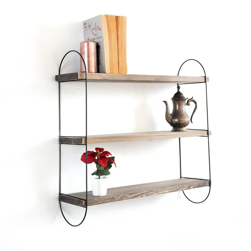 Raft de perete Wr041, Nuc - Negru, 60x15x55 cm - Nuc - Negru