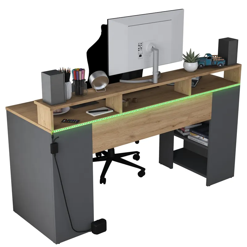 Birou HA122 - 3000, Nuc - Antracit, 160x55x90 cm - Nuc - Antracit