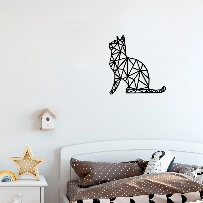 Decorațiune de perete din lemn Kedi, Negru, 35x46x1 cm - Natural - Negru