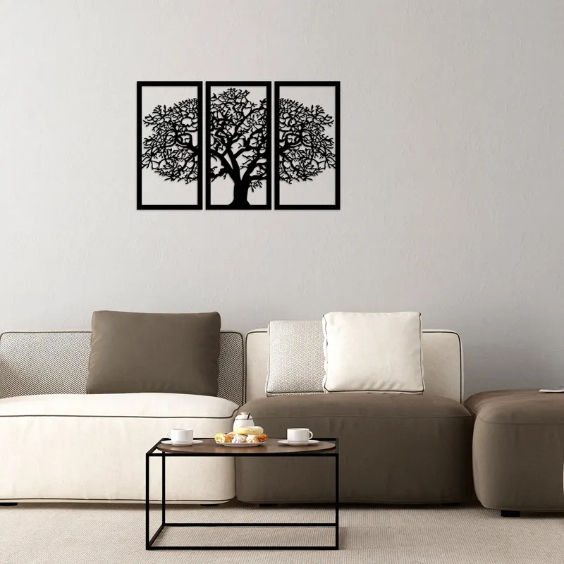 Decorațiune de perete din lemn Ağaç 5, Negru, 66x105x1 cm - Natural - Negru