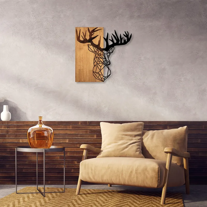 Decorațiune de perete din lemn MA-285, Nuc - Negru, 58x60x3 cm - Natural - Nuc - Negru