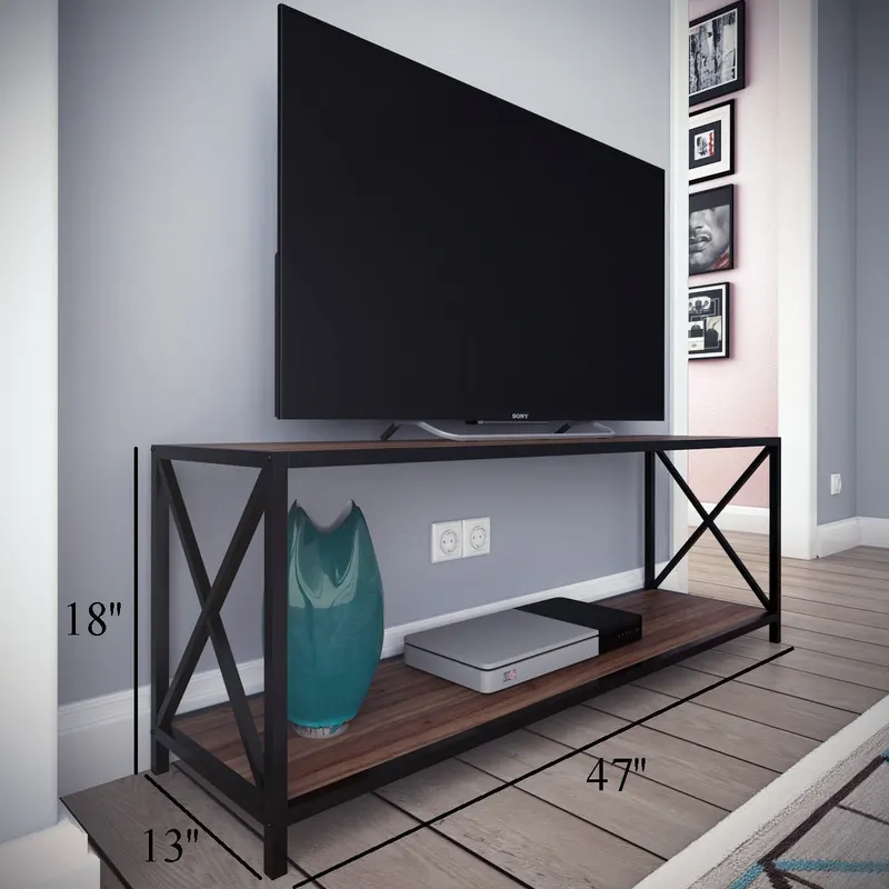 Comodă TV Xena, Nuc - Negru, 120x33x46 cm - Nuc - Negru