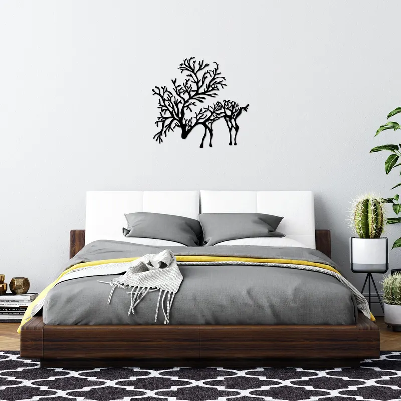 Decorațiune de perete din metal Deer 2, Negru, 66x70x2 cm - Negru