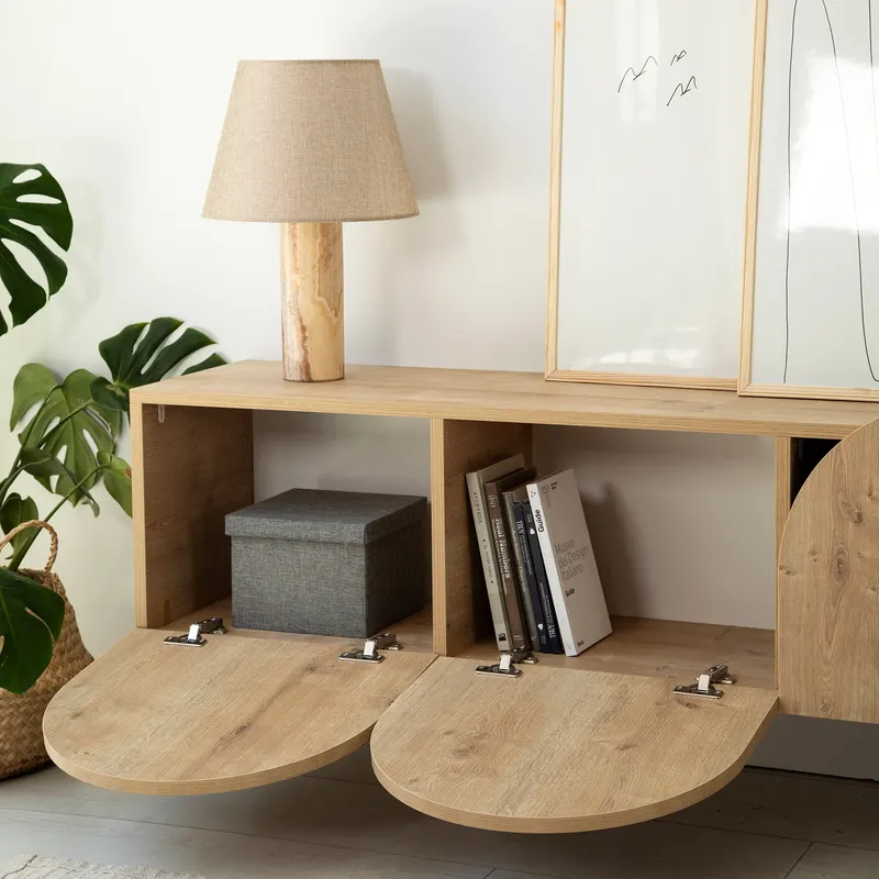 Comodă TV Mesta - Sapphire Oak, Stejar, 180x35x35 cm - Albastru - Stejar