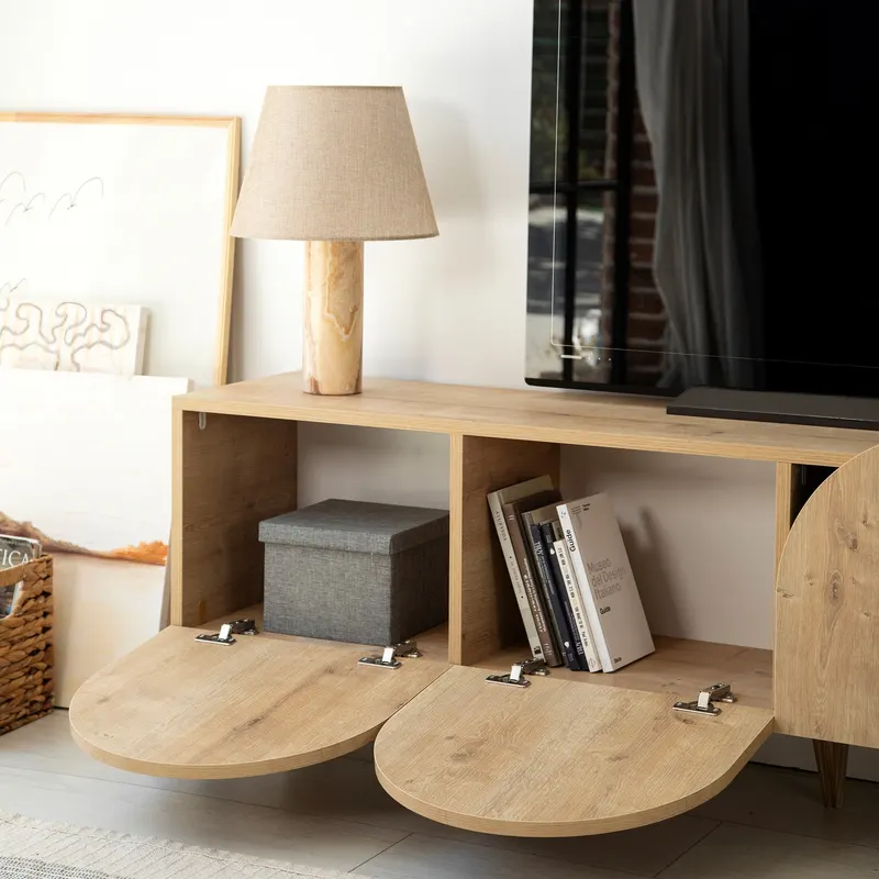 Comodă TV Mesta - Sapphire Oak v2, Stejar, 180x35x50 cm - Albastru - Stejar
