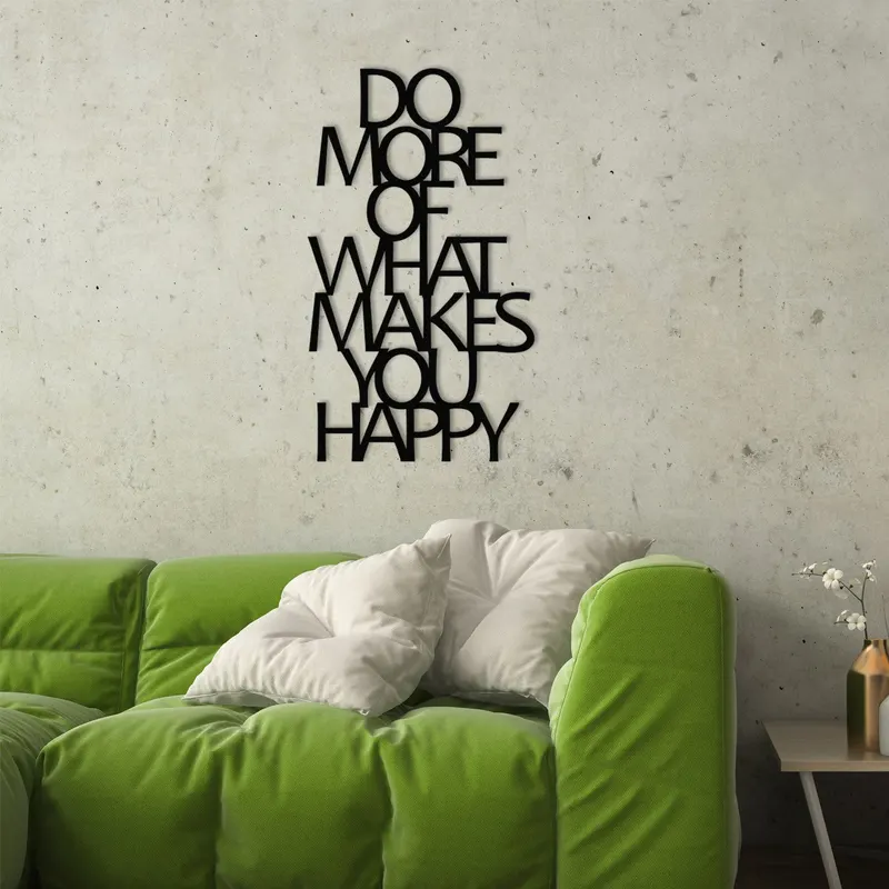 Decorațiune de perete din metal Do More Of What Makes You Happy Metal Decor, Negru, 40x70x0 cm - Negru