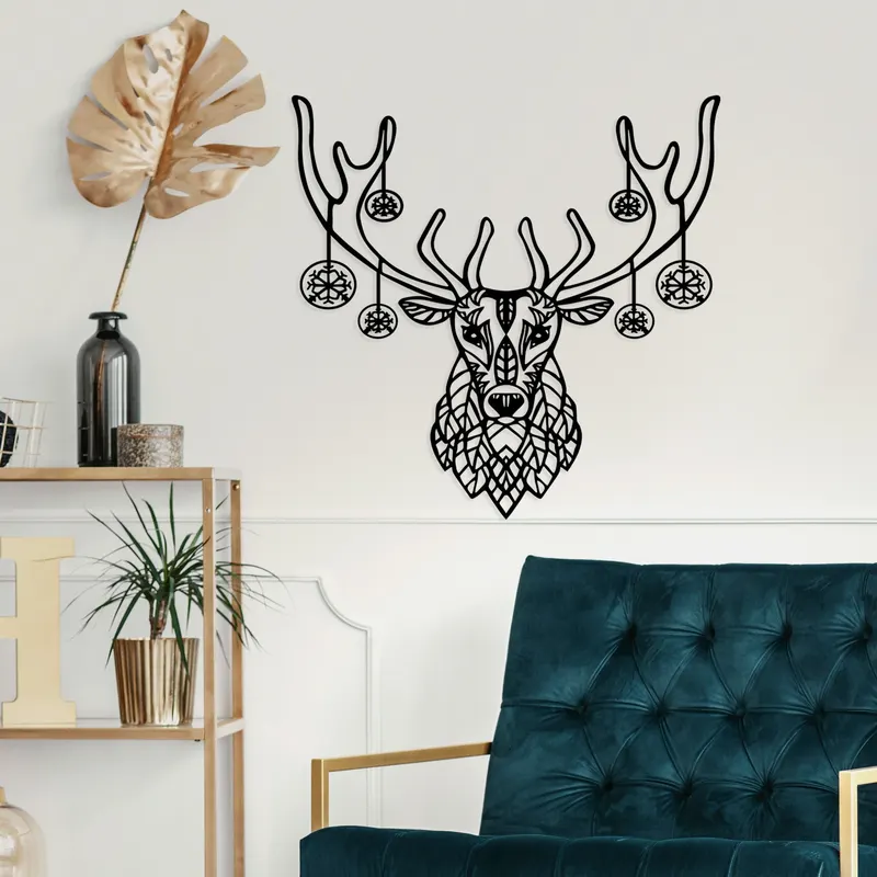 Decorațiune de perete din metal Christmas Deer, Negru, 69x70x0 cm - Negru