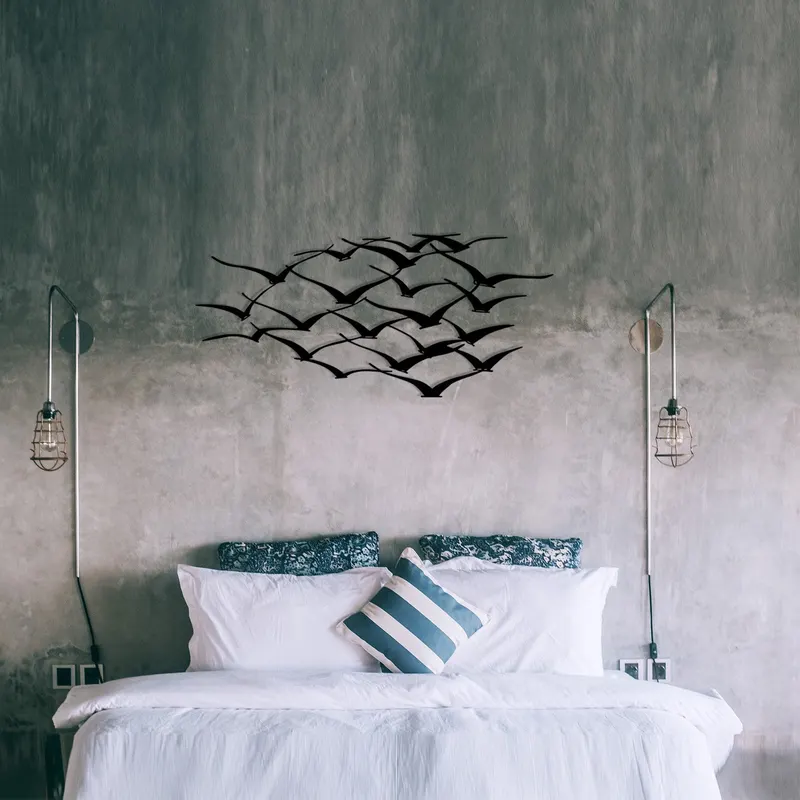 Decorațiune de perete din metal Herd Of Birds, Negru, 120x55x0 cm - Negru