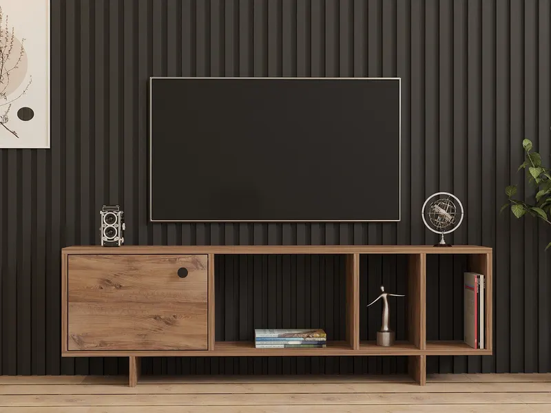 Comodă TV Folsom, Pin atlantic, 140x29x45 cm - Natural