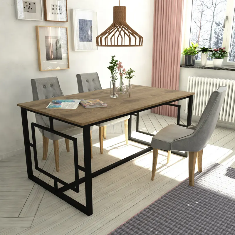 Masă dining Alin, Nuc - Negru, 160x90x76 cm - Nuc - Negru