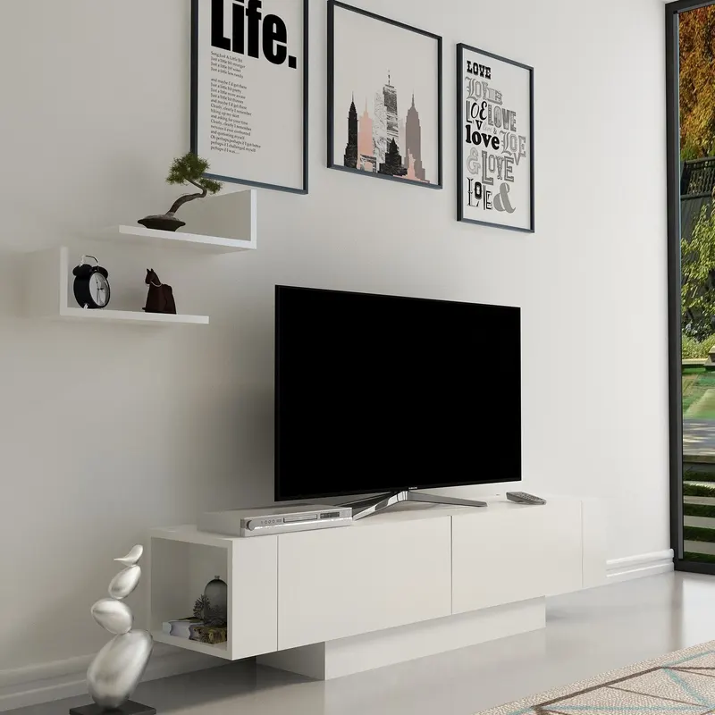 Comodă TV Matera, Alb, 150x32x42 cm - Alb