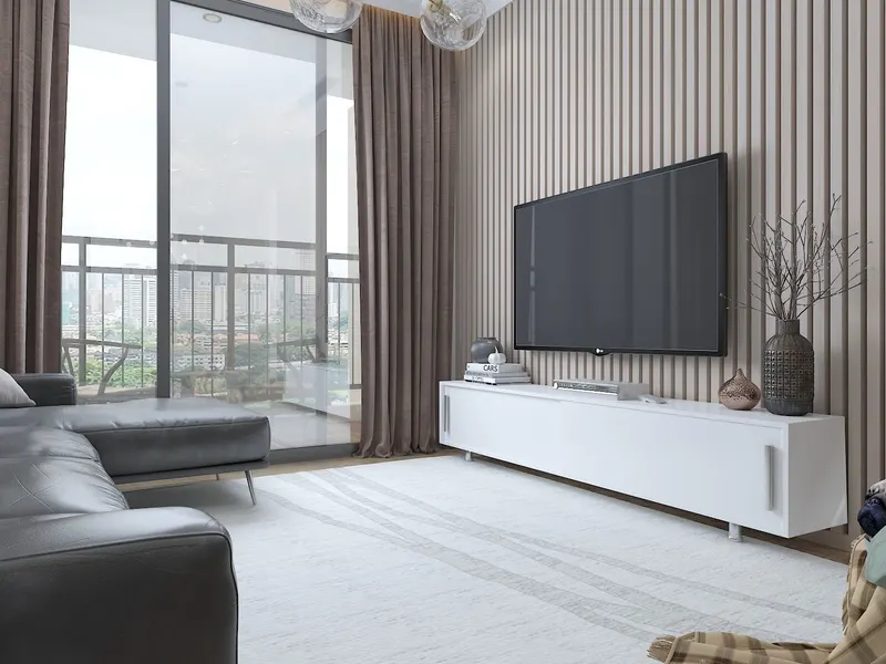 Comodă TV Nehi, Alb, 180x30x40 cm - Alb