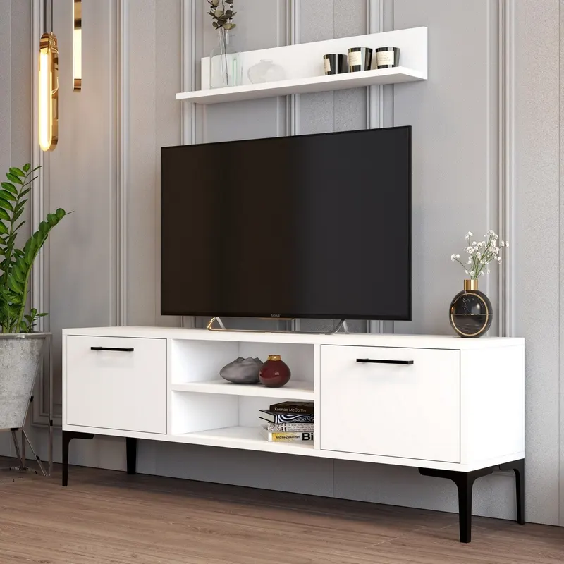Comodă TV Riga, Alb, 140x30x48 cm - Alb