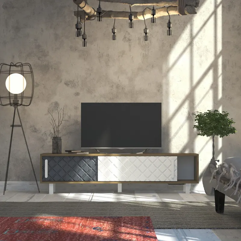 Comodă TV Rob - Ud, White, Anthracite, Stejar - Alb - Antracit, 180x35x48 cm - Alb - Antracit - Stejar