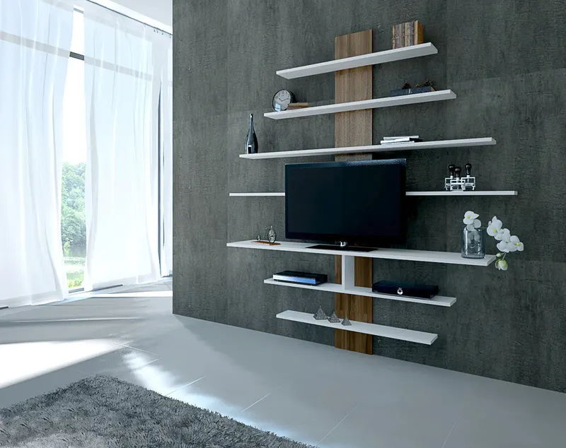 Comodă TV Zebra, Alb - Nuc, 160x30x160 cm - Alb - Nuc