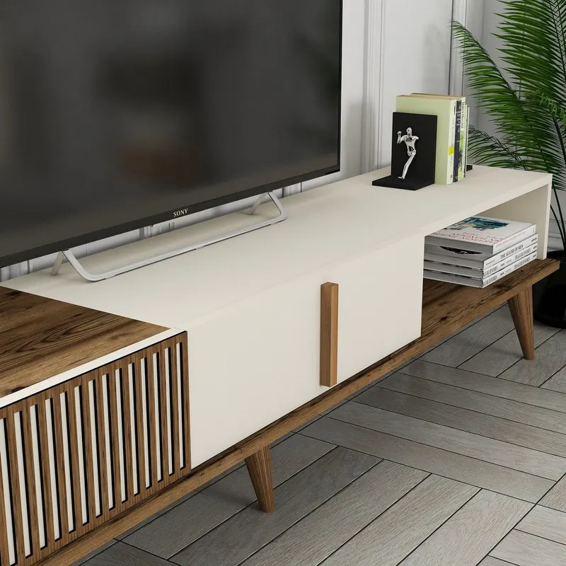 Comodă TV Milan Alt, Nuc - Crem, 180x35x40 cm - Nuc - Crem
