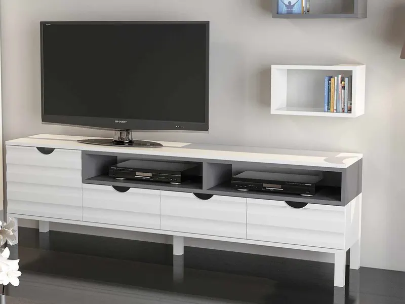 Comodă TV Adel, Alb - Antracit, 180x35x54 cm - Alb - Antracit