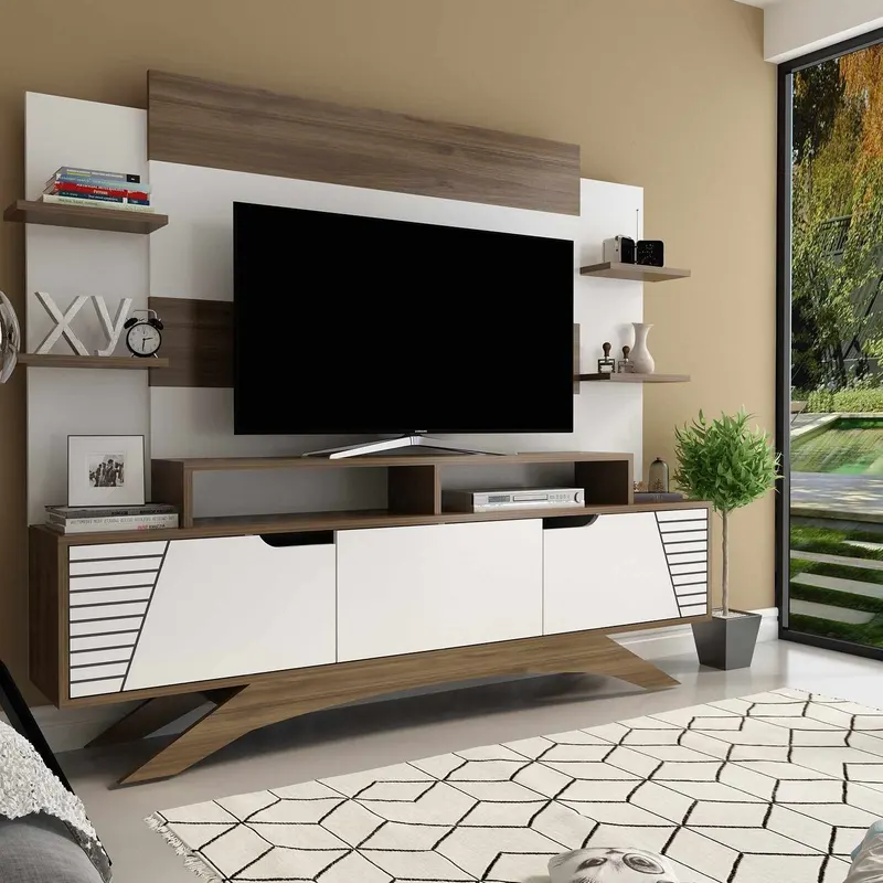 Comodă TV Deparo, Nuc - Alb, 180x30x149 cm - Nuc - Alb